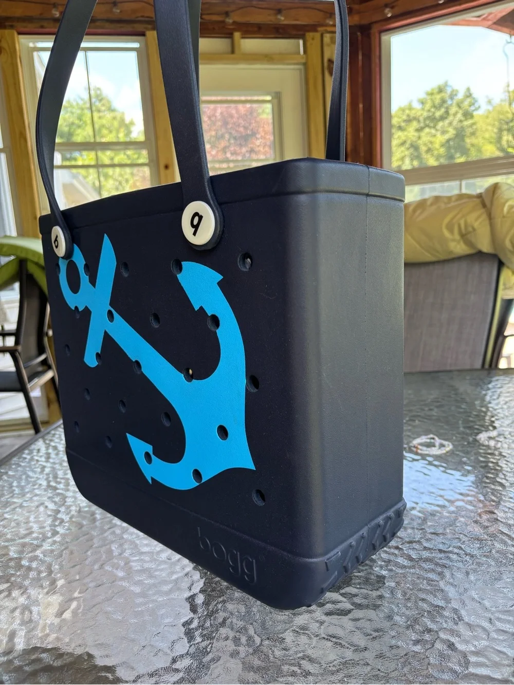 BOGG BAG Navy Tote with Bright Blue Anchor and pocket